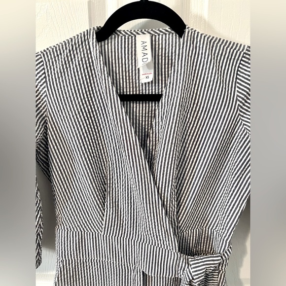 Anthropologie Amadi Striped Cotton Short Romper Faux Wrap Flare Sleeves Size XS - Picture 5 of 11